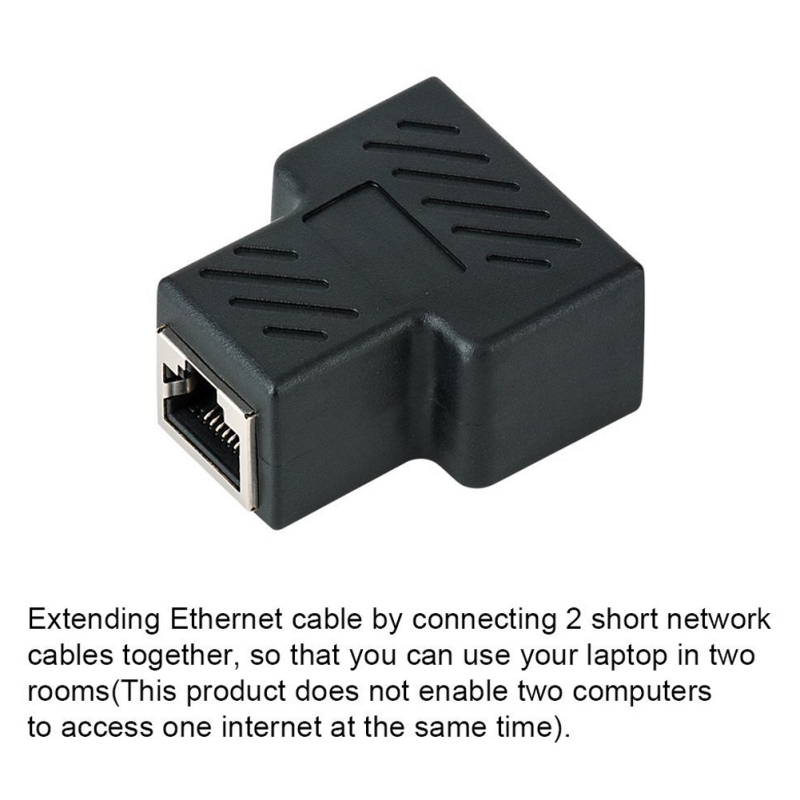 1 To 2 Ways Ethernet Cable Adapter RJ45 Dual Female Port CAT5/CAT 6 LAN Ethernet Sockt for Internet Cable Connection Black