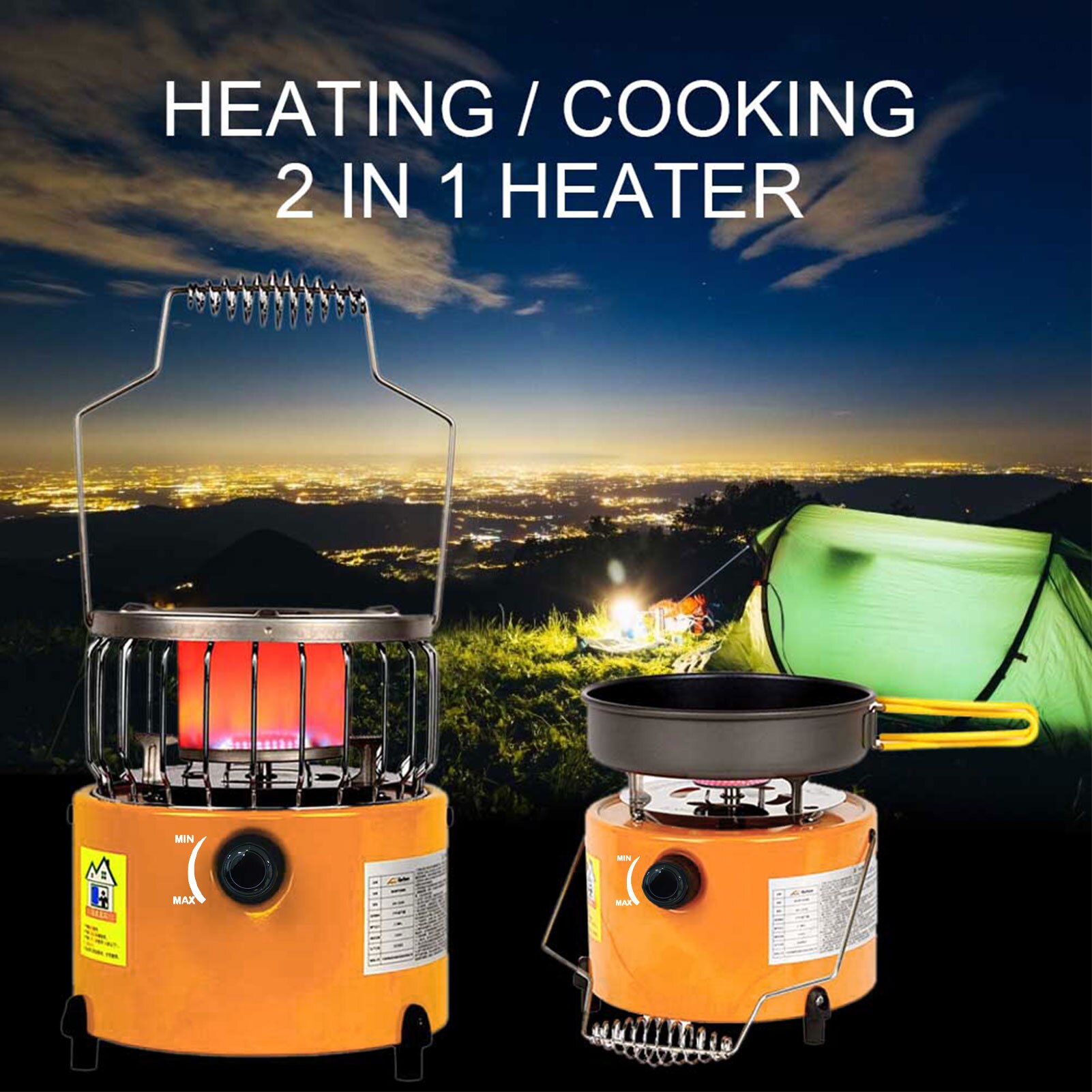 2-in-1 Low Energy Consumption Portable Heating Stove Liquefied Gas Heater Grill Stove Outdoor Gas Heater Camping Stove