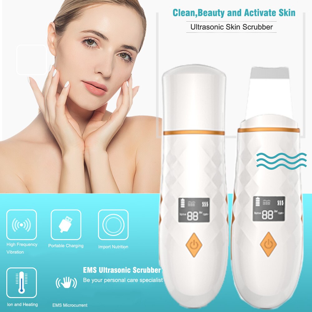 Limpiador ultrasónico para piel, herramienta de limpieza profunda, espátula exfoliante, limpiador de poros faciales, eliminador de espinillas, masaje EMS Estiramiento Facial