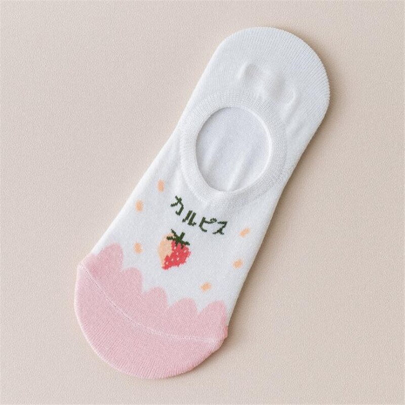 Novedad en calcetines cortos estampados de fresa y plátano para mujer, calcetines de frutas Kawaii, zapatillas medias invisibles de algodón para mujer, calcetines cortos: 10