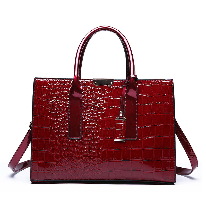 Ansloth Luxury Women's Bag Top-handle Bags Crocodile Pattern Patent Leather Handbags Classic Women Shoulder Bag HPS361: Red