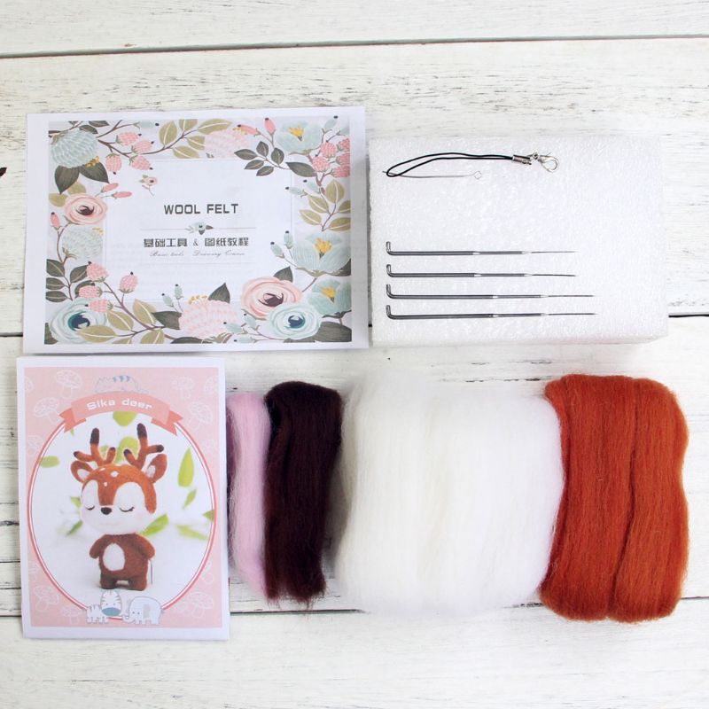 Ciervo sica, muñeca Animal, lana, manualidad de fieltro DIY sin terminar, Kit de conjunto con púas para manualidades para Material de aguja, paquete de bolsa D08F