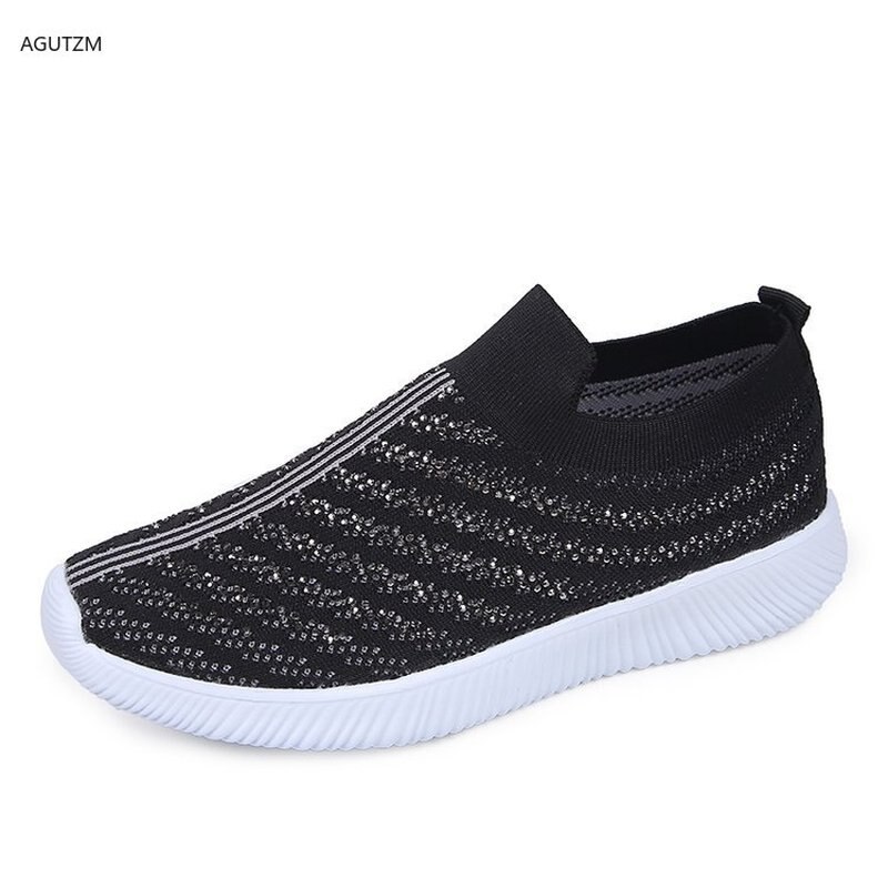 AGUTZM Women's Ladies Ankle Shoes Flat Loafers Crystal Bling Sneakers Casual Ladies Slip On Breathable Casual Shoes h41