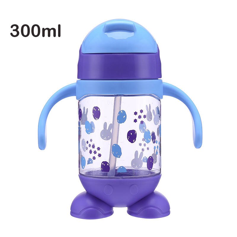 Bijgewerkt Duurzaam Baby Luier Kids Straw Cup Drinkfles Sippy Cups Met Handvatten Leuke Voeden Fles 300/500ml: 300ml Blue handle