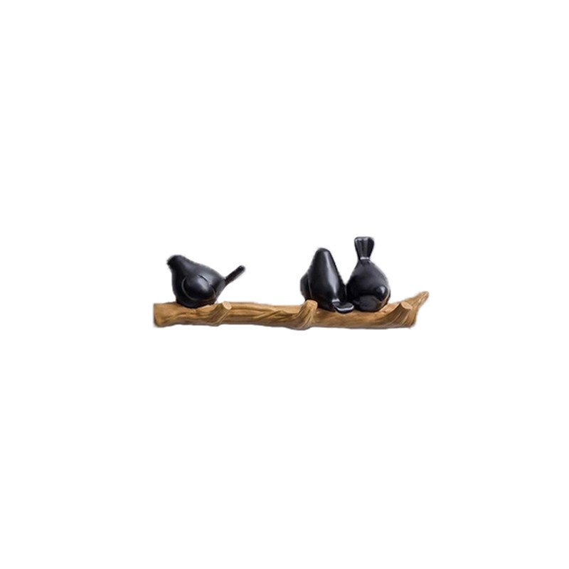 Colgador de pared con pájaros de resina, gancho para colgar llaves, abrigos, toallas, sombreros, bolsos, para sala de estar, cocina, accesorios para el hogar, decoración de paredes: 3 Birds-Black