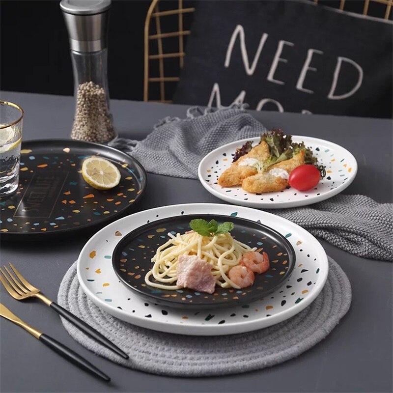 black and white dinner plate dish Terrazzo plate dish Dinnerware Set
