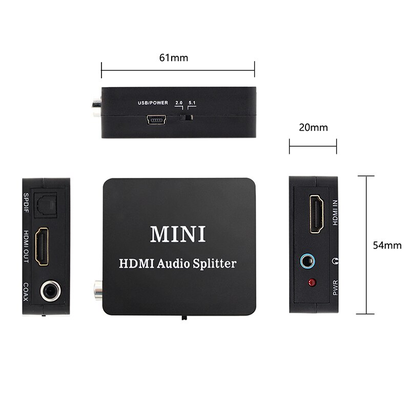 HDMI Extractor Splitter HDMI to HDMI SPDIF L/R 3.5mm o Video Converter with Usb Cable