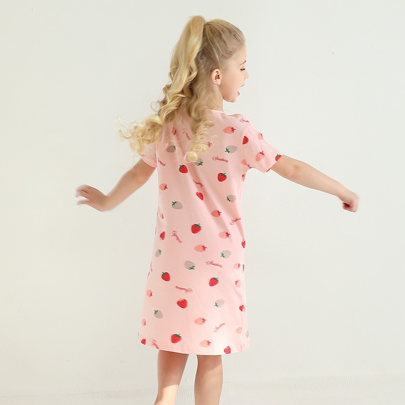 Chemise de nuit d'été longue pour filles, pyjama, en coton doux, mignon, 2-12 ans, vêtements de nuit pour filles