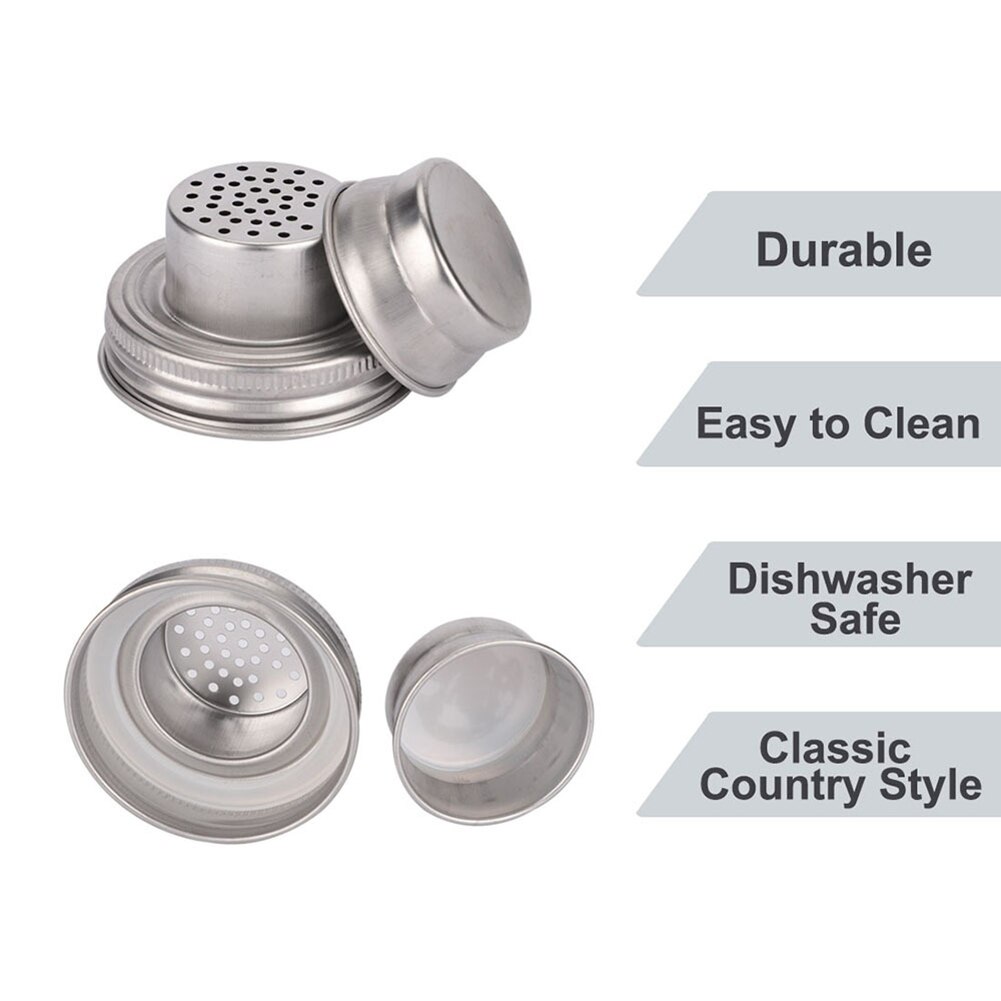 2pcs/set Mason Jar Shaker Lids Covers Regular Stainless steel Mason Jar With Shaker Kitchen Cocktail Jar Food Jars Covers