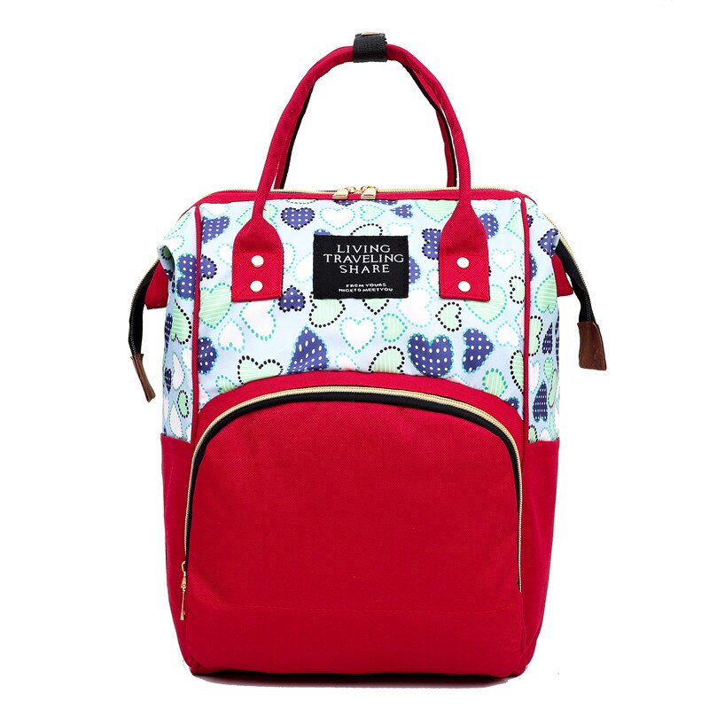 Style Multi-functional Diaper Bag Hand Diaper Bag Large WOMEN'S Bag Mommy Bag Contrast Color Backpack Women's: Red