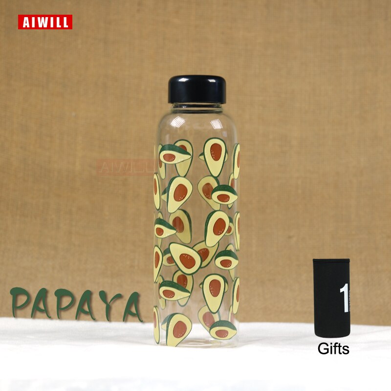 AIWILL-botella de Agua de Cristal de novedosa para mujer, 450-500ml, bonito, para deportes al aire libre: papaya