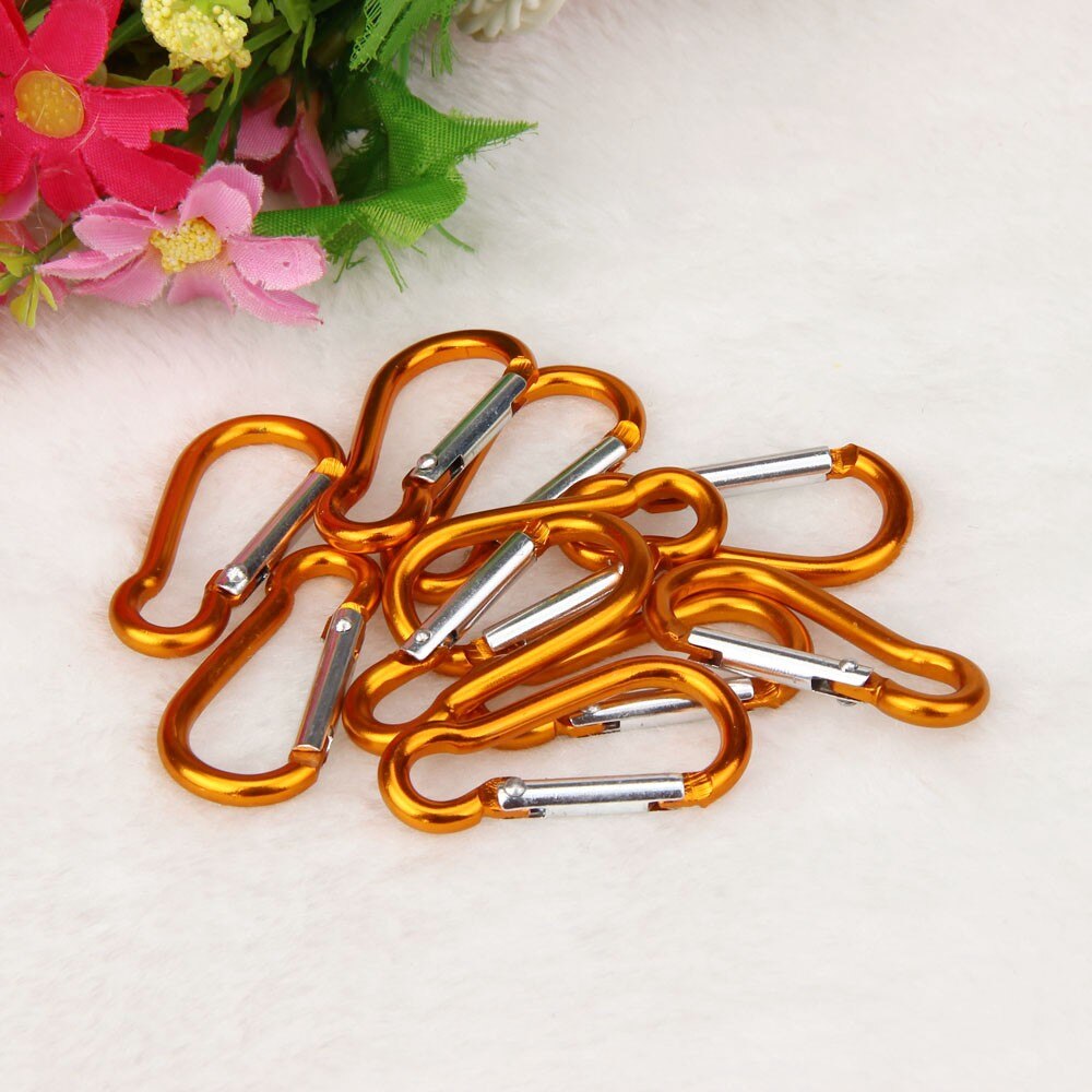 10pcs 6 Color Aluminum Alloy D Carabiner Spring Snap Clip Hooks Keychain Climbing Hiking Outdoor Activities se11: C