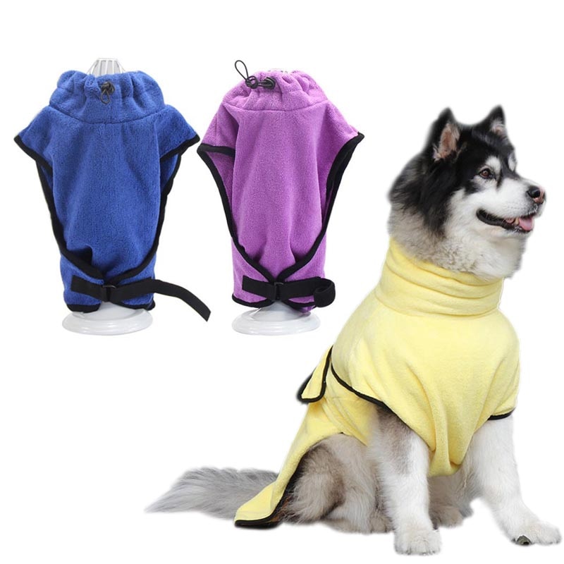 XS-XL Big Dog Bathrobe for Small Large Dogs Super Absorbent Dog Bath Towel Cozy Soft Pet Drying Adjustable Wearable Towel