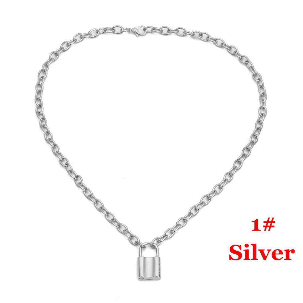 1pc Punk bijoux or argent couleur cadenas pendentif collier en acier inoxydable Rolo câble chaîne collier: S1