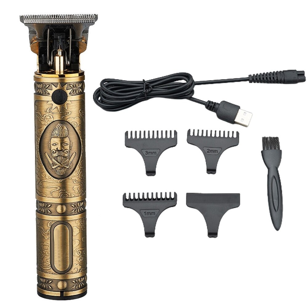 Barber Shop Men Hair Trimmer Beard Electric Hair Clipper Hair Cutting Machine Rechargeable 0mm T- Blade Machine: Gold 2 With Box