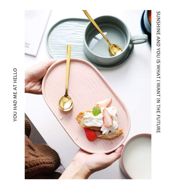 Dinner Plate Set Ceramic Kitchen Plate Tableware Set Food Dishes Rice Salad Noodles Bowl with handle Soup Kitchen Spoon Cook