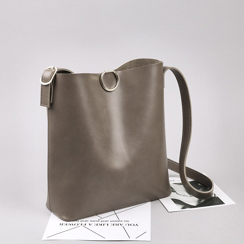 fest Farbe groß Tasche Frauen's Winter Stil cool unterschiedlich Größe Taschen Pu Eimer Tasche lässig Crossbody Tasche: Kakifarbig