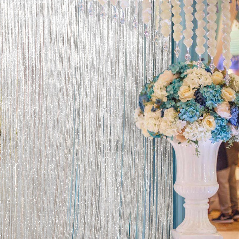 100*200CM Shiny Fringe String Curtain Tassel Flash Silver Line String Curtain Window Room Divider Fly Screen Door Hanging