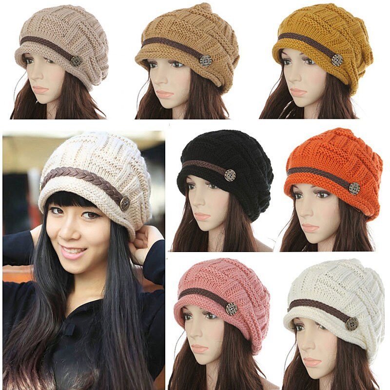Newly Women Ladies Winter Warm Knitted Rageared Baggy Beanie Hat oversized Braided Cap FIF66
