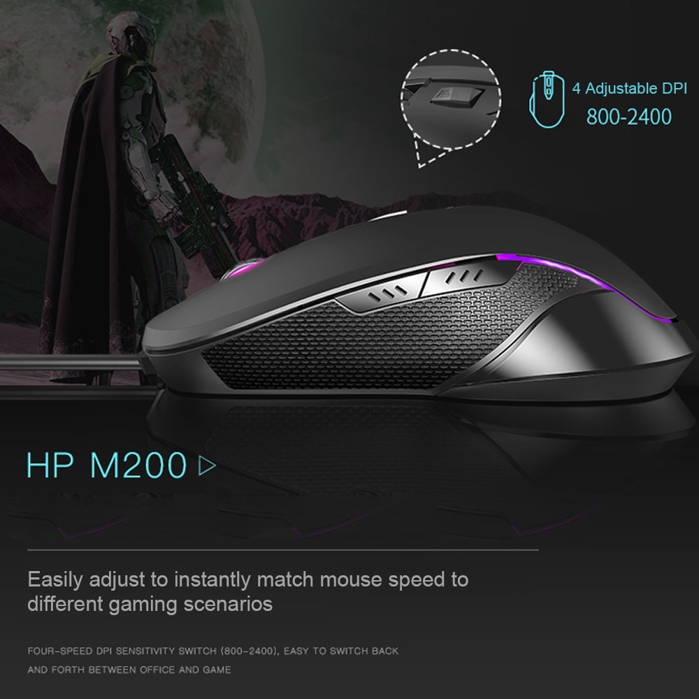 HP M200 Gaming Mouse Macro Wired Ergonomics 2400 DPI RGB Silent Game Mouse for PC Computer Laptop Mice Pro Gamer