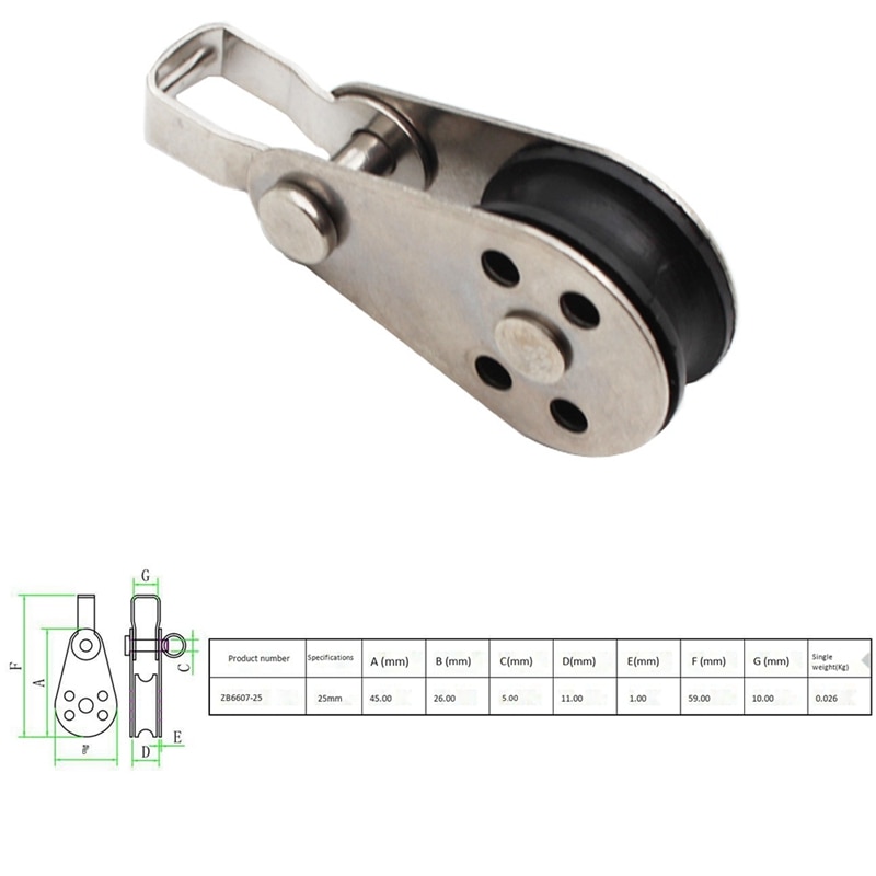 5 kpl / set ruostumaton teräs talja 25mm vaijeria nosturi taljan roikkuu lanka hinaus pyörä