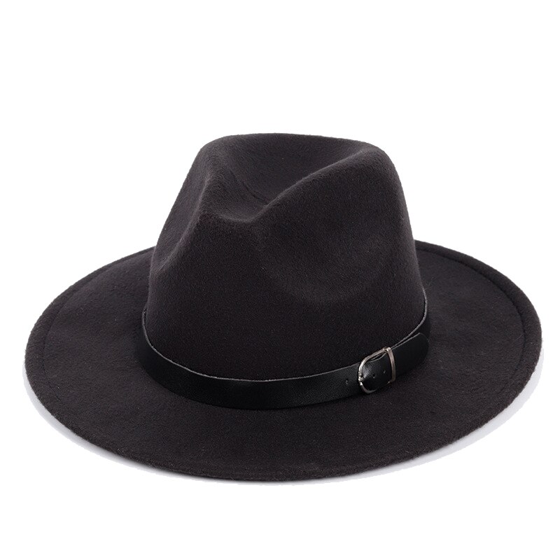 Vintage Voelde Jazz Fedora Hoeden Grote Rand Cloche Cowboy Panama Voor Vrouwen Mannen Wol Herfst Winter Klassieke Brede Rand top Hat: Black