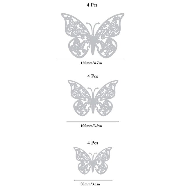 12 PCS Schmetterling Kuchen Dekoration Gold 3D Hohl Cupcake Topper Geburtstag Hochzeitstag Baby Shower Party Kuchen Dekorationen: Silver D