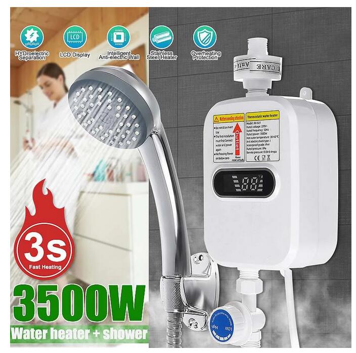 Calentador de agua eléctrico de RX-21,3500W, 3S, calefacción instantánea, baño, cocina, sin depósito, pantalla de temperatura, calefacción, ducha