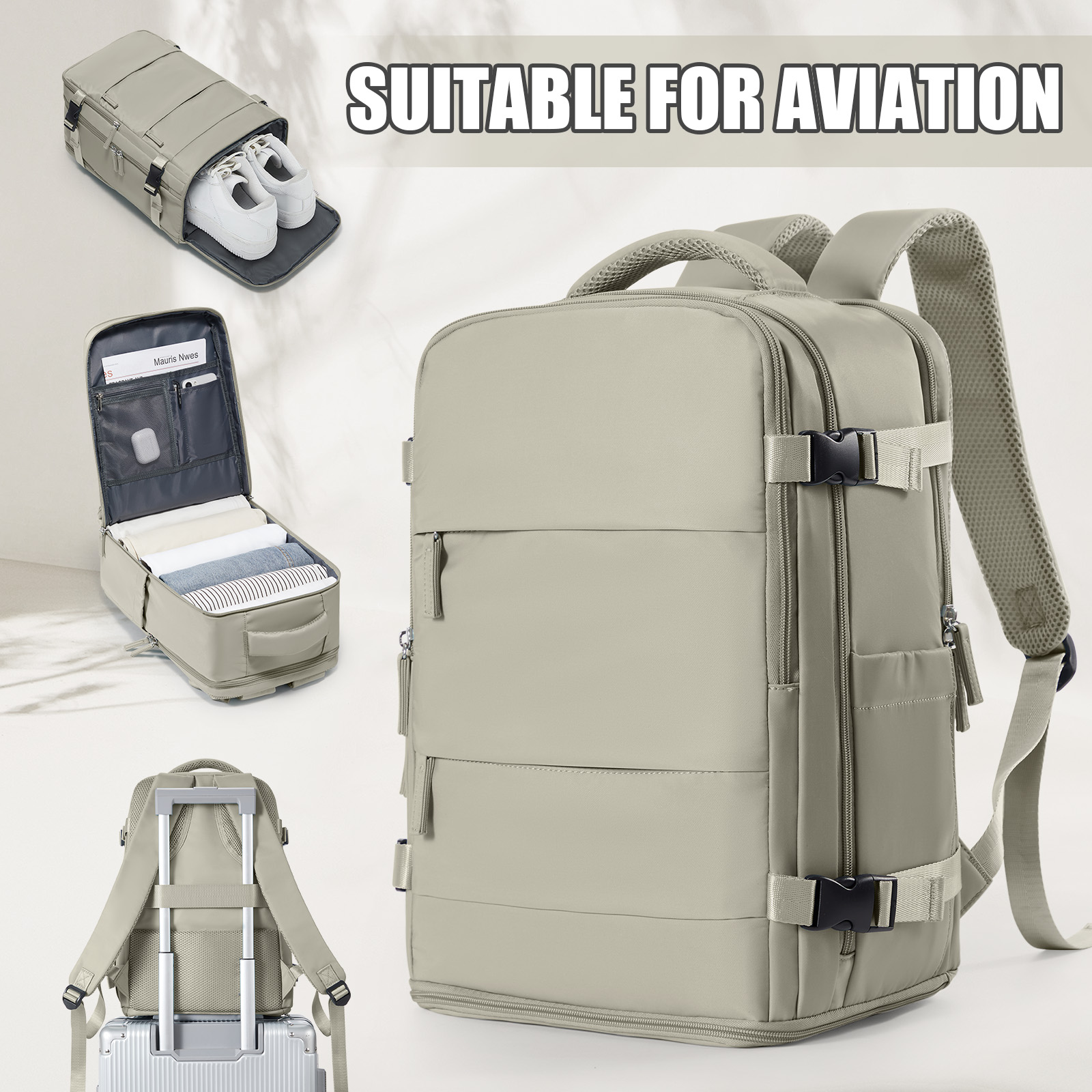 Mochila de viagem para mulheres e homens, mochila Ryanair 40x20x25 bagagem de avião de cabine EasyJet 45x36x20 mochila bolsa para laptop de negócios: 16 polegadas / Marrom