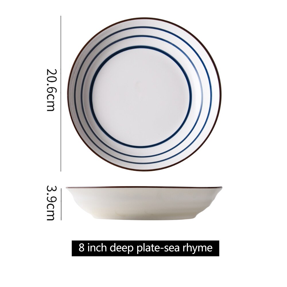 8Inch Japanese Ceramic Round Dish Home Breakfast Plate Pasta Dessert Steak Western Dish Hand-Painted Simple Decoration 1PC: B1