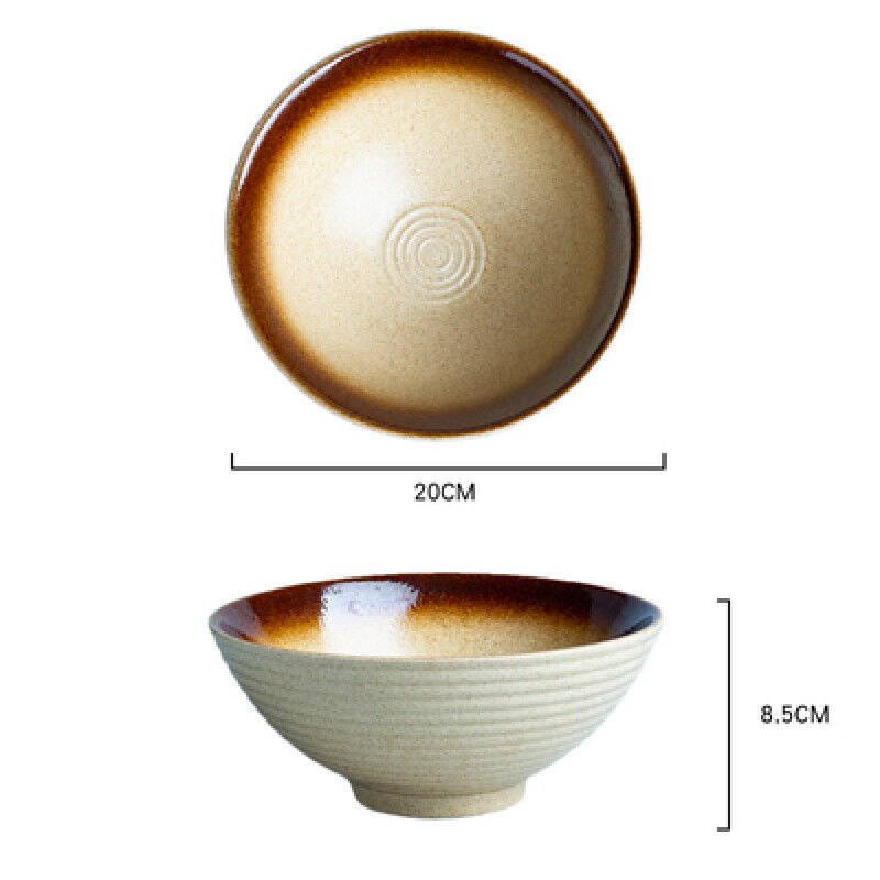 8 Inch Retro Ceramic Ramen Bowl Bamboo Hat Large Soup Bowls Household Fruit Beef Instant Noodle Bowl Japanese Commerce Tableware: J