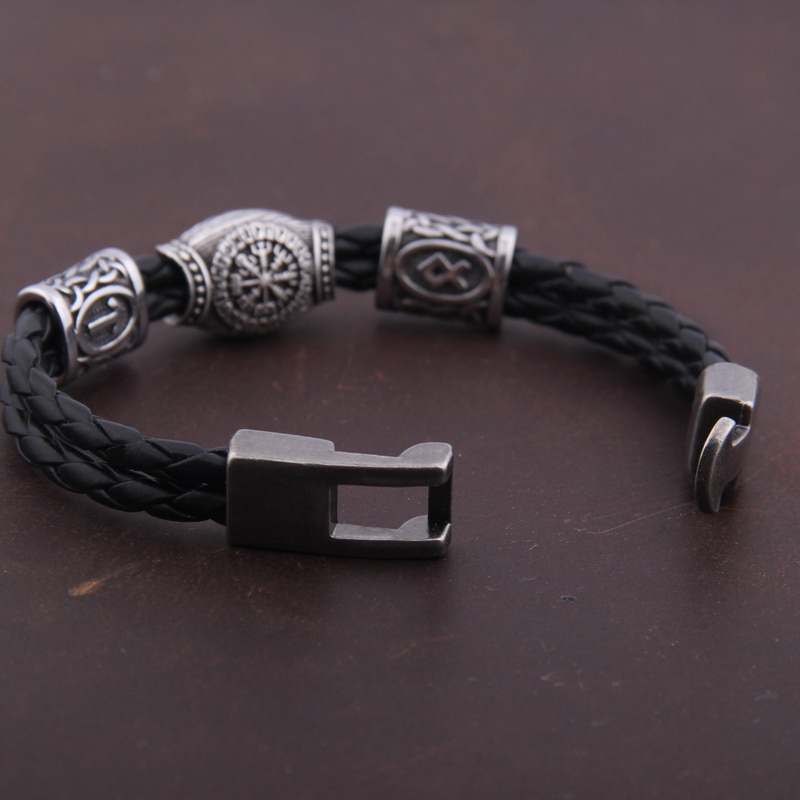 Nordic Amulet Runic Runes Beads Talisman Valknut Vegvisir Compass Trinity Symbols Viking Bracelet Men Women Vikingos Jewelries