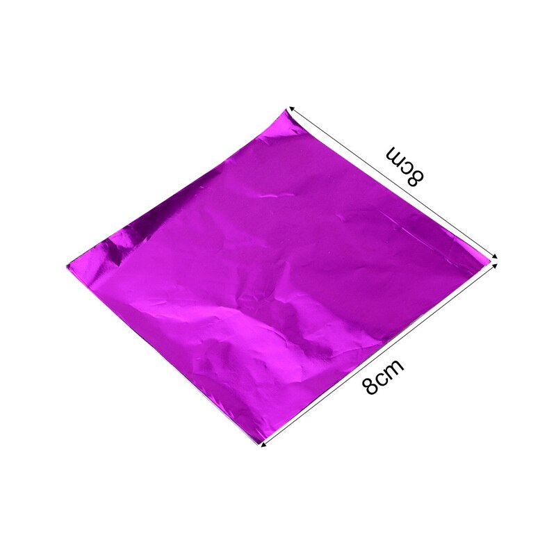 Junijour 100 st 8 x 8cm självmat aluminiumfolie papper choklad godis förpackning 10 färger fest födelsedag omslag folie pappersklistermärke: Lila
