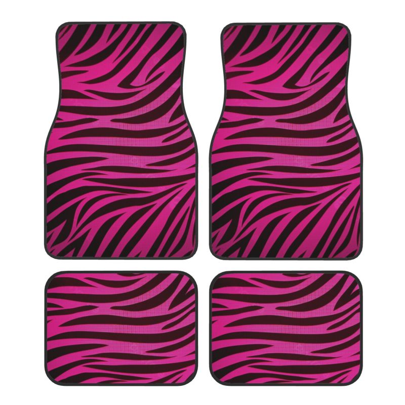 Zebrastribede bilmåtter sæt  of 4 stk. skridsikre fodmåtter tæpper universal til sedan suv bil interiørbeskytter: Rød