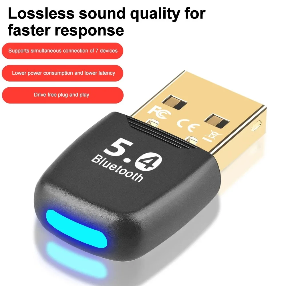 Bluetooth Adapter USB Bluetooth 5.4 Dongle Adaptador for PC Wireless Mouse Keyborad Laptop Music Audio Receiver USB Transmitter: Brown