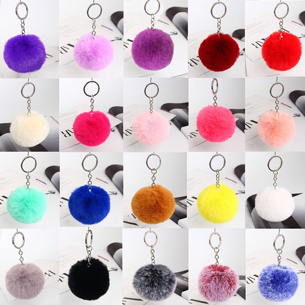 20 Colors Fluffy Fur Pom Pom Keychains Soft Faux Fur-like Ball Car Keyring Key Holder Women Bag Pendant Jewelry