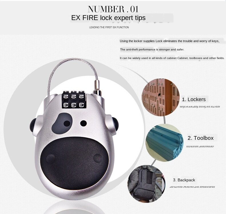 Cartoon code lock telescopic wire rope lock bicycle motorcycle helmet lock steel cable code lock travel luggage lock