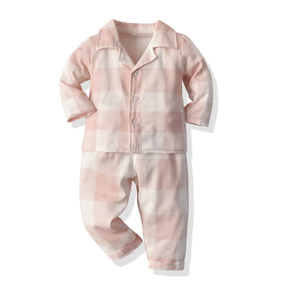 Top En Top 2 Stuks Baby Pyjama Sets Herfst Baby Pyjama Tops En Broek Outfits Jongens Meisjes Pyjama Plaid Baby kleding Sets: Roze / 9m