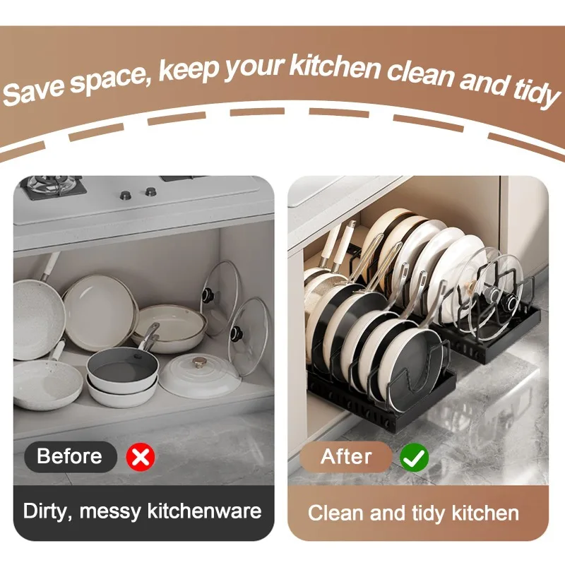 Frying Pan Storage Cabinet, Pull-out Partition Cabinet, Sliding Drawer, Pot Lid Pull-out Storage