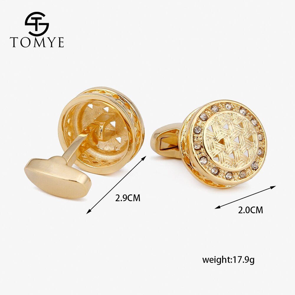 Tomye manchetknapper til mænd luksus krystal fransk skjorte business guld manchetknapper smykker  xk18 s 002