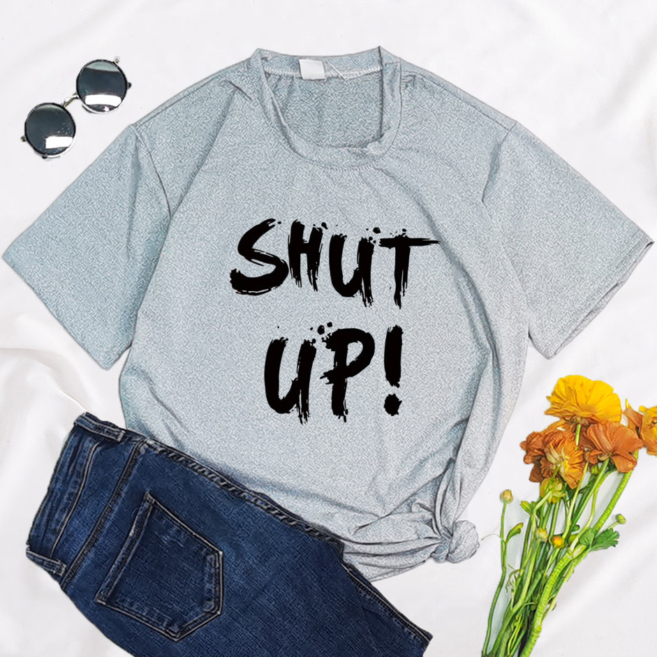 Grappige Shut Up Vrouwen T-shirt 2022 Zomer Ronde Hals Y2K Grappige Polyester Cartoon T-shirt Grafische Streetwear