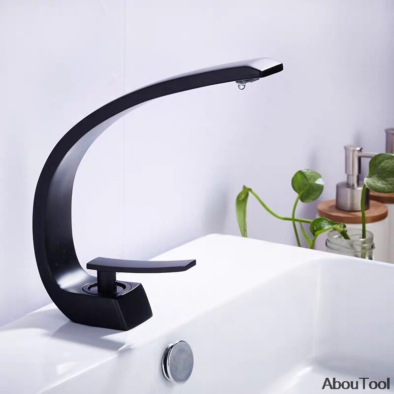 Basin Faucet Modern Bathroom Mixer Tap Black/Chrome Wash Basin Faucet Single Handle and Cold Waterfall Faucet Bathroom Kitch