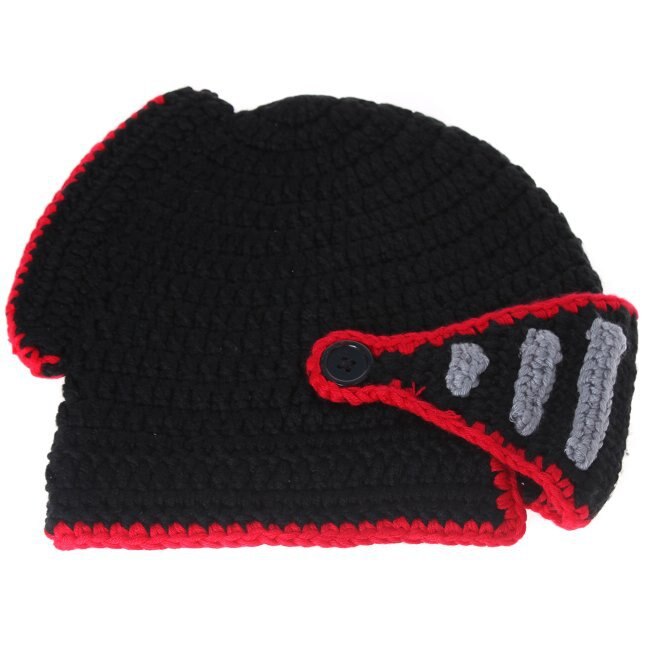 Roman Knight Helmet Caps Winter Warm Hats For Family Novelty Handmade Knit Hats Father Kids Beanies Cap Party Mask: blackredadult