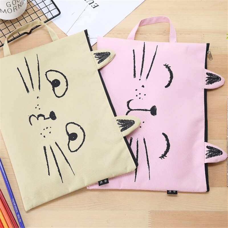 Toile fichier sac étudiant dessin animé A4 fichier paquet Portable Test papier sac de rangement fourre-tout mignon chat fermeture éclair mallette