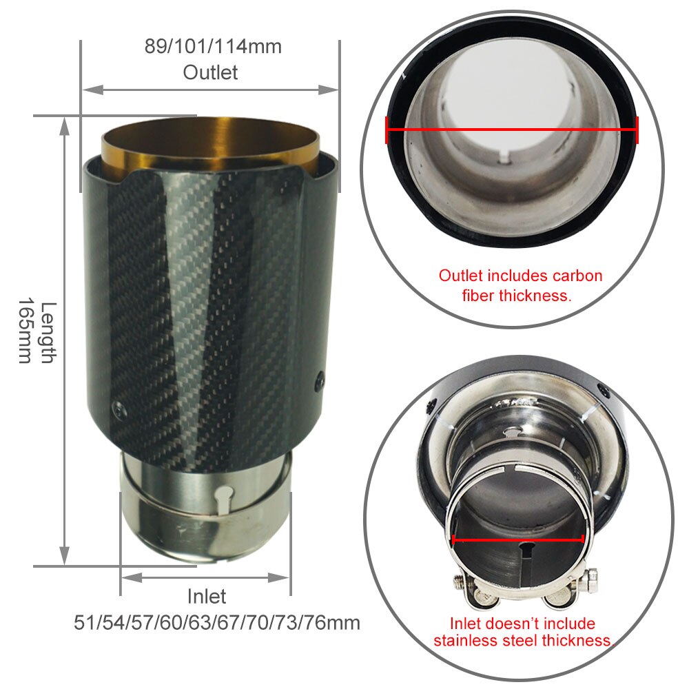 Universal Tail Pipe Exhaust Muffler Straight End Tips For AK Stainless Steel Carbon Fiber Gold Nozzle Car Styling