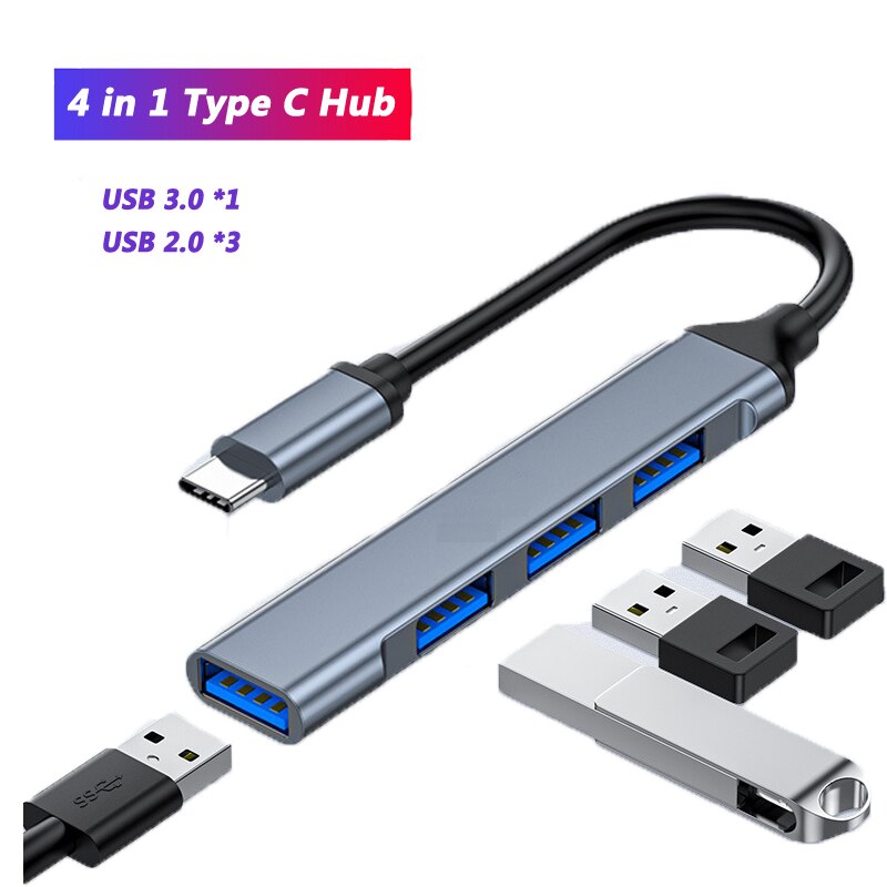 Adaptateur HUB USB type-c 11 en 1, 4K, HDMI, VGA, RJ45 Lan, Ethernet, SD/TF, 3.5MM, AUX, Station d&#39;accueil, séparateur pour ordinateur portable: 4 in 1