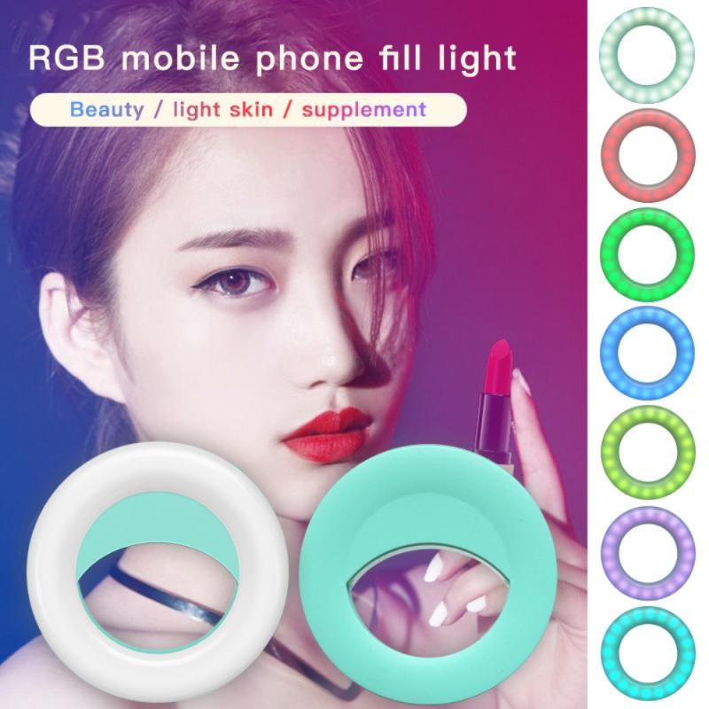 RGB LED Ring Mobile Phone Selfie Ring Flash Lens 3-level Brightness Fill Light Lamp Clip-on For Smartphone Light