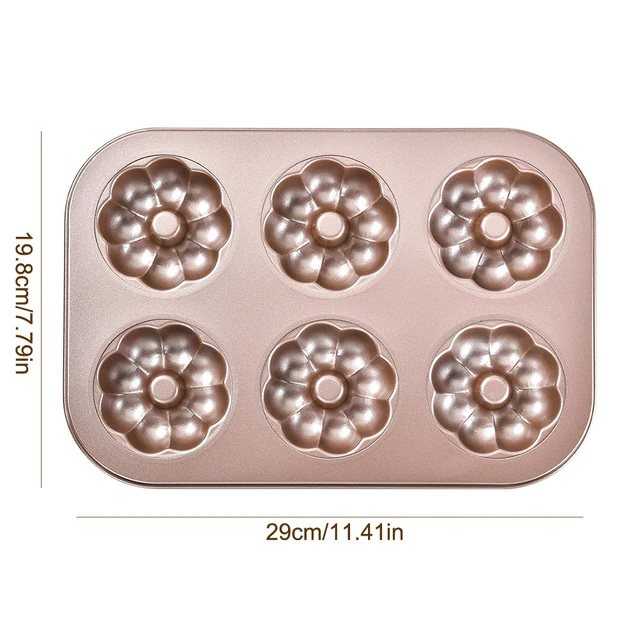 6 Hole Reusable Baking Tray Baking Pan Carbon Steel Cake Baking Mold Non-Stick Muffin DIY Cartoon Cake Pan Moulds Donut Baking: Dark Khaki