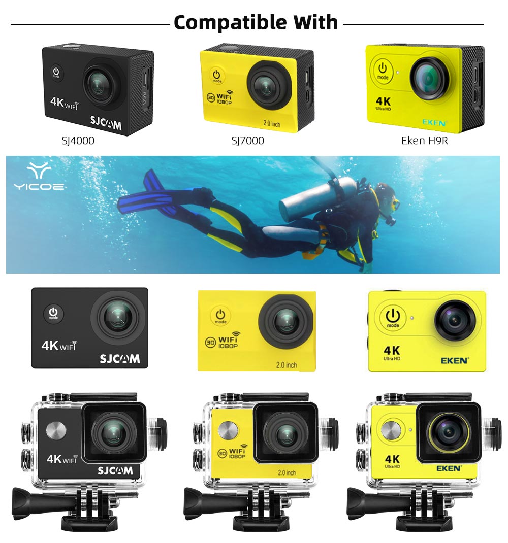 Para Eken H9 Sj4000 Gopro 7 6 5 4K, cámara deportiva de acción para buceo, funda carcasa impermeable, Kit de accesorios protectores de caja