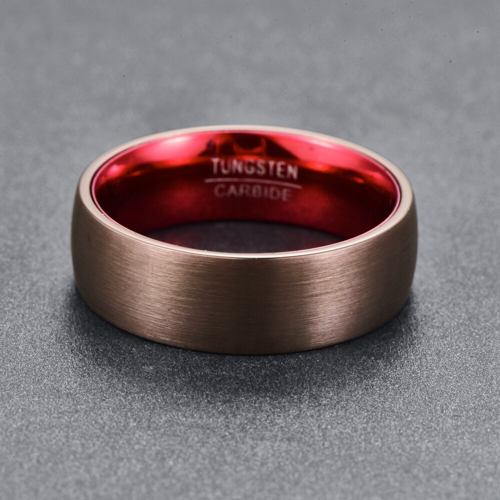 NUNCAD 8mm Tungsten Carbide Ring Plated Brown Red Dome Tungsten Ring Engagement Wedding Brands Mens Rings Comfort Fit T101R